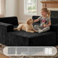 Black corduroy chaise sectional sofa with thick armrests and soft cushions