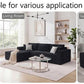 Black modular sectional sofa with square throw pillows and chaise