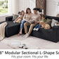 Black modular sectional L-shaped sofa in corduroy with chaise and cushions