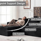 Black corduroy sectional sofa with chaise and visible back, lumbar, and leg support