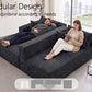 Black modular L-shaped sectional sofa with oversized chaise and thick seat cushions