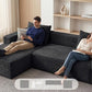 Black corduroy sectional sofa with chaise and corner seating for lounging