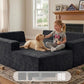 Black corduroy L-shaped sectional sofa with sturdy arms and spacious chaise seat