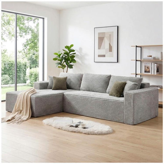 108 inch Modular Sectional Sofa Boneless Couches for Living Room, L-Shaped Cloud Couch with Oversized Chaise, Corduroy Upholstered with Deep Seat Couch, No Assembly for Apartment Bedroom