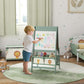 Green kids art easel with whiteboard panel and front storage bins