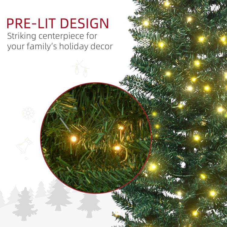 Pre-lit artificial pencil tree branches with warm white LED lights, close-up view