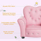 Pink kids armchair sofa with heart-shaped backrest and crystal-studded buttons