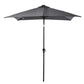 Gray outdoor solar LED umbrella with crank pole and closed canopy