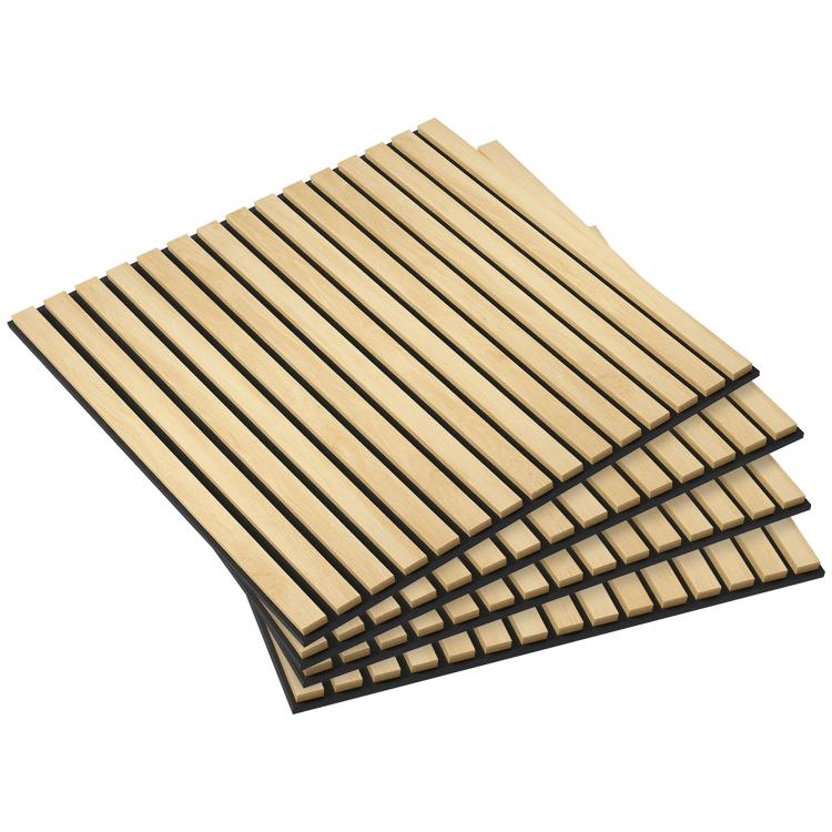 Oak slat acoustic wall panels, stacked 24 x 24 in, 4-pack