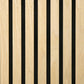 Oak wood slat acoustic wall panels with dark backing gaps