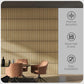 Oak slat acoustic wall panels on wall, shown with icon callouts