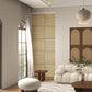 Oak slat acoustic wall panels on corner wall with vertical slats
