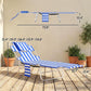 Blue striped adjustable tanning lounge chair with face pillow and steel frame, unfolded