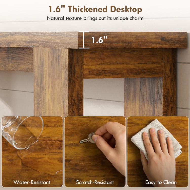 Distressed brown console table with 1.6 in thickened tabletop and open storage
