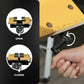 Workbench stand close-up: yellow clamping board edge with black clamp lever and metal leg