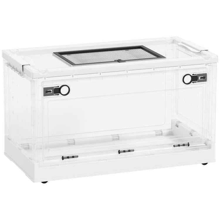 Clear acrylic small animal habitat with mesh ventilation top and front access door panels.