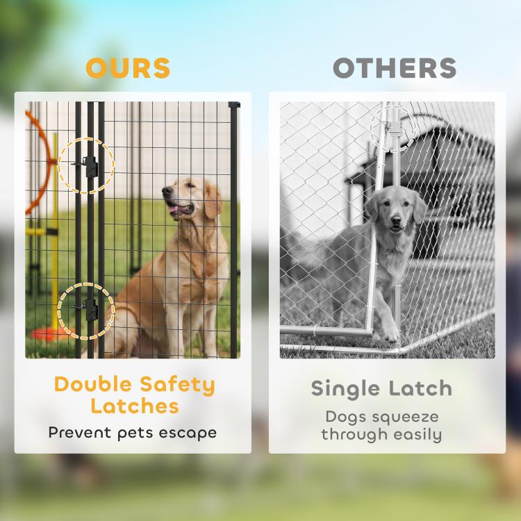 Outdoor welded wire dog kennel with roof, front latch and door lock