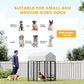 Outdoor dog kennel with white roof and black welded wire fence for small to medium dogs