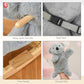 Gray koala rocking horse details: easy-grab handle, seat belt, and foot pedal