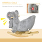 Gray plush koala rocking horse showing ear call button and seated doll front
