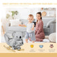 Gray koala rocking horse with parent and toddler on a living room sofa