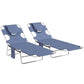 Pair of gray adjustable chaise lounges with face openings, headrest, and 5-step frame
