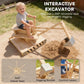 Wooden interactive excavator sandbox with 360° swivel seat and digger bucket