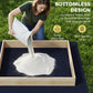 Wooden sandbox with bottom fabric liner, sand draining from the tray