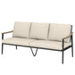 Khaki 3-seater outdoor sofa with wood-effect armrests, wicker back, and dark legs