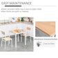 Square white table set with wood-grain tabletop, easy-clean surface and two chairs.