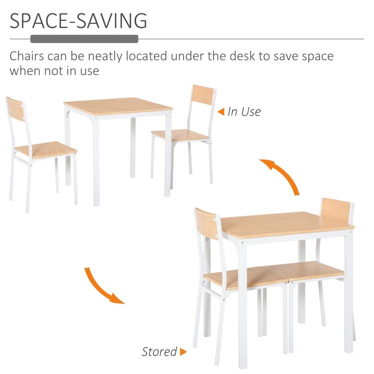 Space-saving dining table set with chairs tucked under the table when stored.