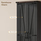 Black pantry cabinet barn doors with alloy handles and decorative hinge details