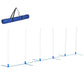 Dog agility weave pole set with blue base crossbars and vertical white poles