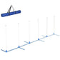 Dog weave pole set with blue carrying bag and white poles, includes blue crossbar base