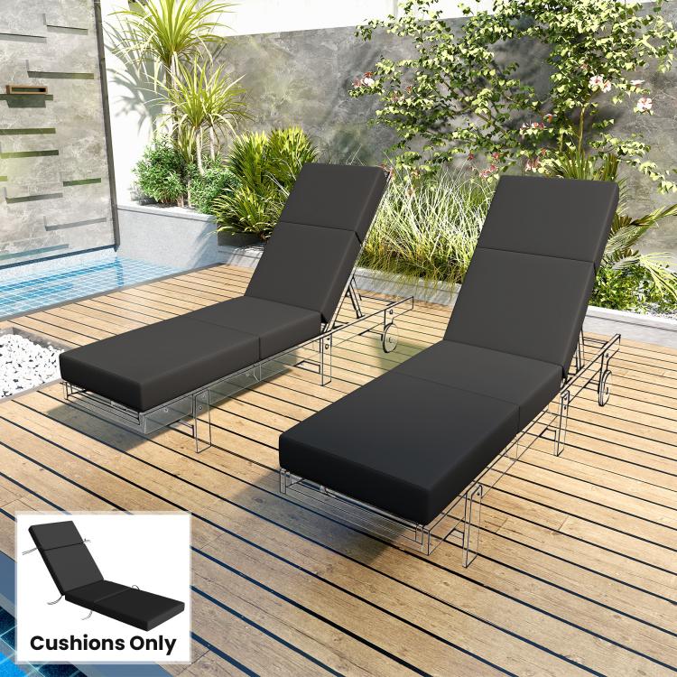 Outdoor chaise lounge cushions, 4 in thick, dark gray, with tie straps, 21x72 in