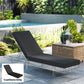 Outdoor chaise lounge cushion in dark gray on a lounge chair, with headrest