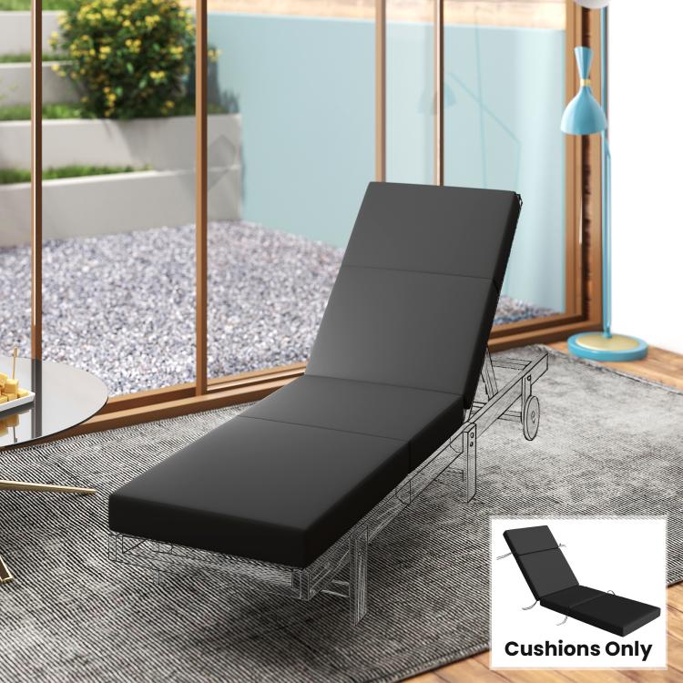 Outdoor chaise lounge cushion set in dark gray with headrest and smooth padded seat