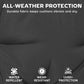 Close-up of dark gray outdoor cushion fabric with tight woven texture