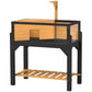 Wooden tortoise habitat with open top, front storage drawers, and dark legs