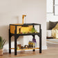 Wooden tortoise habitat with two-tier storage shelf and open front window
