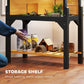 Wooden tortoise habitat with storage shelf and clear front panel window