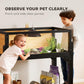 Wooden tortoise habitat with clear front and side panels for viewing pets