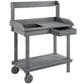 Gray potting work table with sink, pull-out drawer, and removable wheels