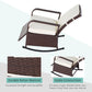 Rattan rocking recliner with beige cushions and extended footrest platform