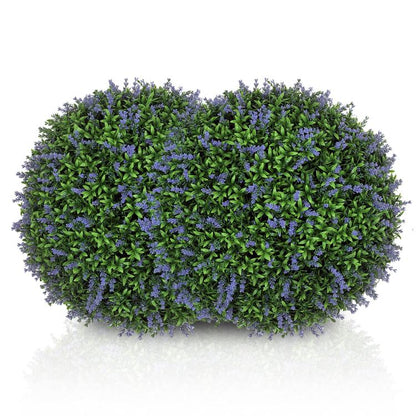 Artificial topiary ball with dense green leaves and small purple flower clusters