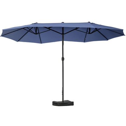 Dark blue rectangular patio market umbrella with open canopy and covered base