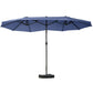 Dark blue rectangular patio umbrella with central pole and base