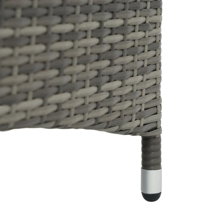 Gray rattan chaise lounge arm with cushioned end cap