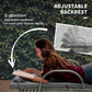 Adjustable backrest outdoor chaise lounge with gray cushions on a woven rattan base