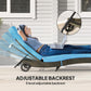 Sky blue adjustable chaise lounge chair with rolling wheels and padded backrest